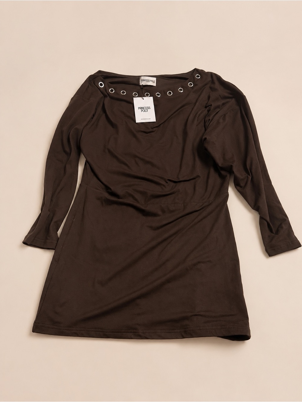 Princess Polly Brown Long Sleeve Grommet Neck Dress